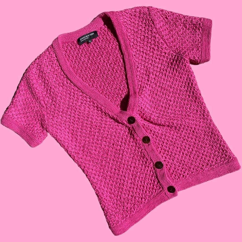Pink Y2K pink crochet short sleeve top